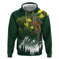 Kea Bird Kowhai New Zealand Zip Hoodie Mountain Landscape Maori Art LT22 Pullover Hoodie Green - Polynesian Pride