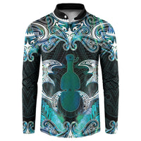 New Zealand Kotiate Weapon Button Sweatshirt Aotearoa Mango Paua Shell Maori Pattern LT22 Blue - Polynesian Pride
