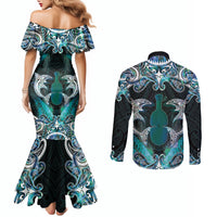 New Zealand Kotiate Weapon Couples Matching Mermaid Dress and Long Sleeve Button Shirt Aotearoa Mango Paua Shell Maori Pattern LT22 - Polynesian Pride