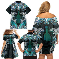 New Zealand Kotiate Weapon Family Matching Off Shoulder Short Dress and Hawaiian Shirt Aotearoa Mango Paua Shell Maori Pattern LT22 - Polynesian Pride