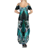 New Zealand Kotiate Weapon Family Matching Summer Maxi Dress and Hawaiian Shirt Aotearoa Mango Paua Shell Maori Pattern LT22 - Polynesian Pride