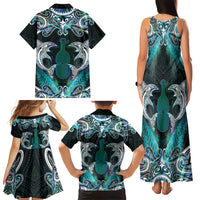 New Zealand Kotiate Weapon Family Matching Tank Maxi Dress and Hawaiian Shirt Aotearoa Mango Paua Shell Maori Pattern LT22 - Polynesian Pride