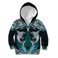 New Zealand Kotiate Weapon Kid Hoodie Aotearoa Mango Paua Shell Maori Pattern LT22 Zip Hoodie Blue - Polynesian Pride