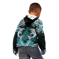 New Zealand Kotiate Weapon Kid Hoodie Aotearoa Mango Paua Shell Maori Pattern LT22 - Polynesian Pride
