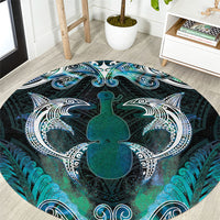 New Zealand Kotiate Weapon Round Carpet Aotearoa Mango Paua Shell Maori Pattern LT22 Blue - Polynesian Pride