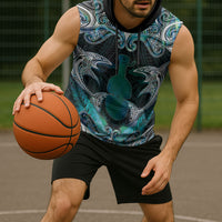 New Zealand Kotiate Weapon Sleeveless Hoodie Aotearoa Mango Paua Shell Maori Pattern LT22 - Polynesian Pride