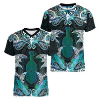 New Zealand Kotiate Weapon Women V-Neck T-Shirt Aotearoa Mango Paua Shell Maori Pattern LT22 - Polynesian Pride
