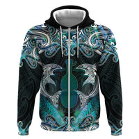 New Zealand Kotiate Weapon Zip Hoodie Aotearoa Mango Paua Shell Maori Pattern LT22 Zip Hoodie Blue - Polynesian Pride