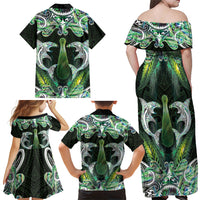 New Zealand Mere Pounamu Weapon Family Matching Off Shoulder Maxi Dress and Hawaiian Shirt Aotearoa Mango Paua Shell Maori Pattern LT22 - Polynesian Pride