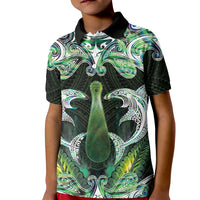 New Zealand Mere Pounamu Weapon Kid Polo Shirt Aotearoa Mango Paua Shell Maori Pattern LT22 Kid Green - Polynesian Pride