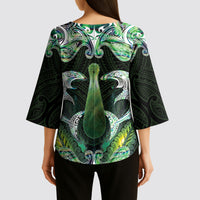 New Zealand Mere Pounamu Weapon Kimono Sleeve Blouse Aotearoa Mango Paua Shell Maori Pattern LT22 - Polynesian Pride