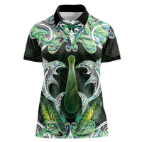 New Zealand Mere Pounamu Weapon Women Polo Shirt Aotearoa Mango Paua Shell Maori Pattern LT22 Female Green - Polynesian Pride