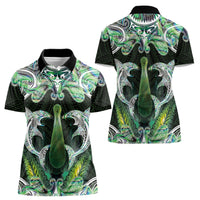 New Zealand Mere Pounamu Weapon Women Polo Shirt Aotearoa Mango Paua Shell Maori Pattern LT22 - Polynesian Pride