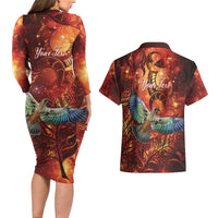 New Zealand Kea Bird Matariki Personalised Couples Matching Long Sleeve Bodycon Dress and Hawaiian Shirt Silver Fern Maori Pattern LT22 - Polynesian Pride