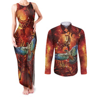 New Zealand Kea Bird Matariki Personalised Couples Matching Tank Maxi Dress and Long Sleeve Button Shirt Silver Fern Maori Pattern LT22 Orange - Polynesian Pride