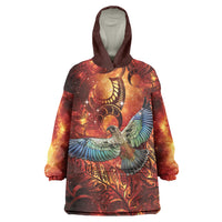 New Zealand Kea Bird Matariki Personalised Wearable Blanket Hoodie Silver Fern Maori Pattern LT22 One Size Orange - Polynesian Pride
