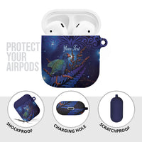 Takahe New Zealand Personalised AirPods Case Harakeke Silver Fern Maori Pattern