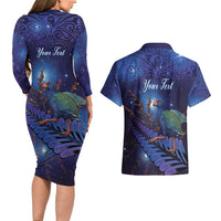 Takahe New Zealand Personalised Couples Matching Long Sleeve Bodycon Dress and Hawaiian Shirt Harakeke Silver Fern Maori Pattern LT22 - Polynesian Pride