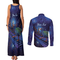 Takahe New Zealand Personalised Couples Matching Tank Maxi Dress and Long Sleeve Button Shirt Harakeke Silver Fern Maori Pattern LT22 - Polynesian Pride