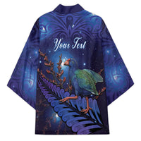 Takahe New Zealand Personalised Kimono Harakeke Silver Fern Maori Pattern
