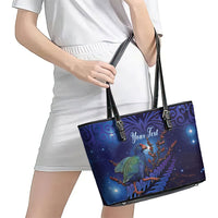 Takahe New Zealand Personalised Leather Tote Bag Harakeke Silver Fern Maori Pattern