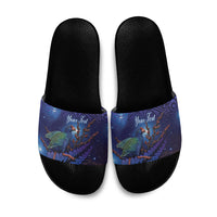 Takahe New Zealand Personalised Slide Sandals Harakeke Silver Fern Maori Pattern