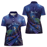 Takahe New Zealand Personalised Women Polo Shirt Harakeke Silver Fern Maori Pattern LT22 - Polynesian Pride