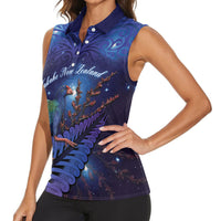 Takahe New Zealand Personalised Women Sleeveless Polo Shirt Harakeke Silver Fern Maori Pattern LT22 - Polynesian Pride