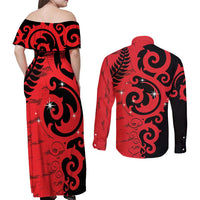 New Zealand Matariki Couples Matching Off Shoulder Maxi Dress and Long Sleeve Button Shirt Maori New Year Koru Pattern LT22 - Polynesian Pride