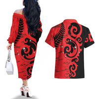 New Zealand Matariki Couples Matching Off The Shoulder Long Sleeve Dress and Hawaiian Shirt Maori New Year Koru Pattern LT22 - Polynesian Pride