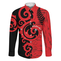 New Zealand Matariki Family Matching Off Shoulder Short Dress and Hawaiian Shirt Maori New Year Koru Pattern LT22 Dad's Shirt - Long Sleeve Red - Polynesian Pride