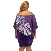 New Zealand Matariki Family Matching Off Shoulder Short Dress and Hawaiian Shirt Maori Manaia Galaxy Silver Fern Purple Color LT22 - Polynesian Pride