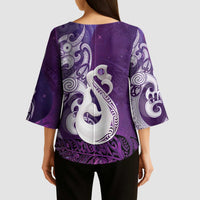 New Zealand Matariki Kimono Sleeve Blouse Maori Manaia Galaxy Silver Fern Purple Color LT22 - Polynesian Pride