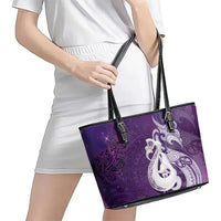 New Zealand Matariki Leather Tote Bag Maori Manaia Galaxy Silver Fern Purple Color LT22 - Polynesian Pride
