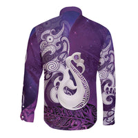 New Zealand Matariki Long Sleeve Button Shirt Maori Manaia Galaxy Silver Fern Purple Color LT22 - Polynesian Pride