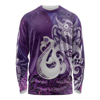 New Zealand Matariki Long Sleeve Shirt Maori Manaia Galaxy Silver Fern Purple Color LT22 Unisex Purple - Polynesian Pride