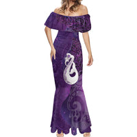 New Zealand Matariki Mermaid Dress Maori Manaia Galaxy Silver Fern Purple Color LT22 - Polynesian Pride