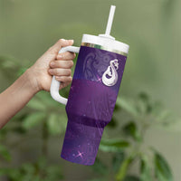New Zealand Matariki Tumbler With Handle Maori Manaia Galaxy Silver Fern Purple Color LT22 - Polynesian Pride