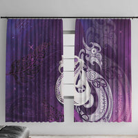 New Zealand Matariki Window Curtain Maori Manaia Galaxy Silver Fern Purple Color LT22 With Hooks Purple - Polynesian Pride