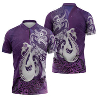 New Zealand Matariki Zipper Polo Shirt Maori Manaia Galaxy Silver Fern Purple Color LT22 - Polynesian Pride
