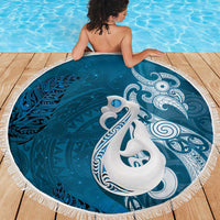 New Zealand Matariki Beach Blanket Maori Manaia Galaxy Silver Fern Blue Color
