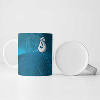 New Zealand Matariki Ceramic Mug Maori Manaia Galaxy Silver Fern Blue Color