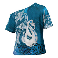 New Zealand Matariki Cross Shoulder Shirt Maori Manaia Galaxy Silver Fern Blue Color LT22 - Polynesian Pride