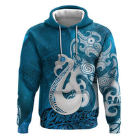 New Zealand Matariki Hoodie Maori Manaia Galaxy Silver Fern Blue Color LT22 Pullover Hoodie Blue - Polynesian Pride