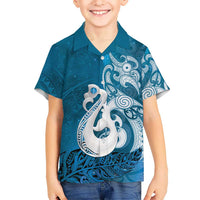 New Zealand Matariki Kid Hawaiian Shirt Maori Manaia Galaxy Silver Fern Blue Color LT22 Kid Blue - Polynesian Pride