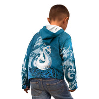 New Zealand Matariki Kid Hoodie Maori Manaia Galaxy Silver Fern Blue Color LT22 - Polynesian Pride