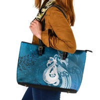 New Zealand Matariki Leather Tote Bag Maori Manaia Galaxy Silver Fern Blue Color LT22 Blue - Polynesian Pride