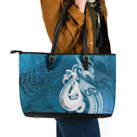 New Zealand Matariki Leather Tote Bag Maori Manaia Galaxy Silver Fern Blue Color LT22 - Polynesian Pride