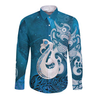 New Zealand Matariki Long Sleeve Button Shirt Maori Manaia Galaxy Silver Fern Blue Color LT22 Unisex Blue - Polynesian Pride