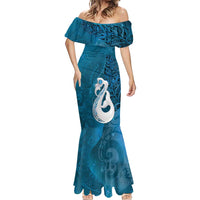 New Zealand Matariki Mermaid Dress Maori Manaia Galaxy Silver Fern Blue Color LT22 - Polynesian Pride